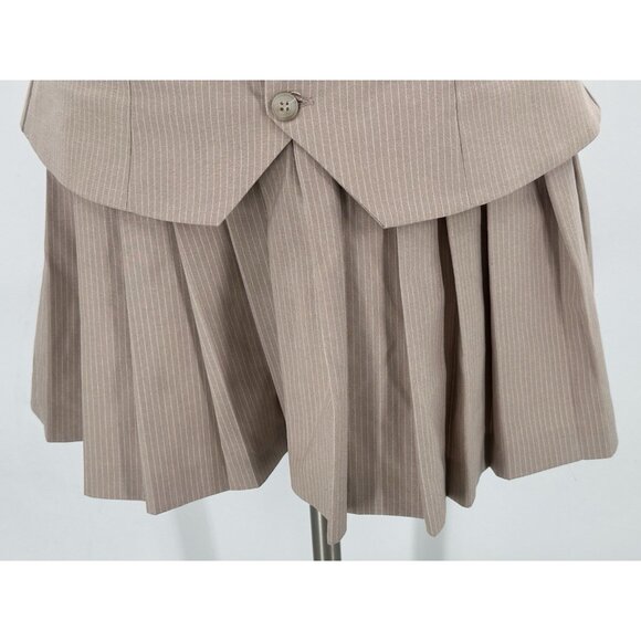 ZARA Dress Strapless Tan White Pinstripe Vest Look Pleated Skirt Small - Picture 4 of 9